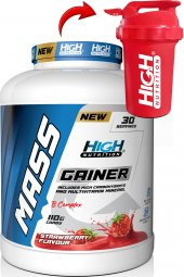 High Nutrition Mass Gainer 3600 gr Çilek Aromalı Kilo Almaya Yardımcı Hacim Kütle Kas Artırma Karbonhidrat Tozu - 1