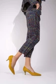 Kadın Hardal Sarısı Süet Stiletto Topuklu Ayakkabı - Candy - 3