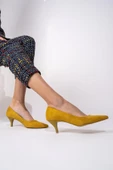 Kadın Hardal Sarısı Süet Stiletto Topuklu Ayakkabı - Candy - 1