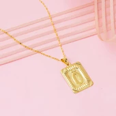 Ö Harf Kolye 14 Ayar Kare Altın Plakalı thumbnail 3