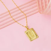 U Harf Kolye 14 Ayar Kare Altın Plakalı thumbnail 3