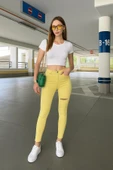 Kadın Yırtık Detaylı Jean Pantolon Sarı thumbnail 1
