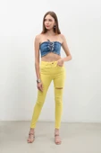 Kadın Yırtık Detaylı Jean Pantolon Sarı thumbnail 2