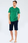 Türen Erkek Baskılı V Yaka Bermuda Şort Pijama Takım thumbnail 4