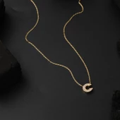 Taşlı C Harfli Minimal Harf Kolye Altın thumbnail 4