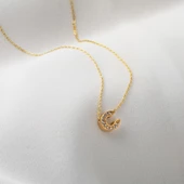 Taşlı C Harfli Minimal Harf Kolye Altın thumbnail 3