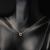 Taşlı C Harfli Minimal Harf Kolye Altın thumbnail 2