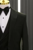 Slimfit (Skinny Kesim) Desenli Sivri Sabit Yaka Yelekli Papyonlu Smokin Takım Elbise - 9