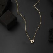 Taşlı D Harfli Minimal Altın Harf Kolye thumbnail 4