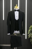 Slimfit Armürlü Şal Yaka Yelekli Papyonlu Smokin Takım Elbise thumbnail 4