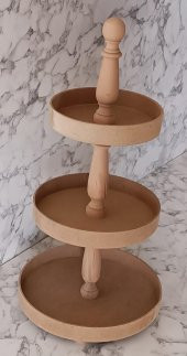 Hobi Adn 90196 3 KAT Sunumluk Set Çerez Meyve Pasta Ahşap MDF Kayın HAM El Yapım - 6