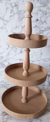 Hobi Adn 90196 3 KAT Sunumluk Set Çerez Meyve Pasta Ahşap MDF Kayın HAM El Yapım - 9