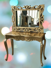 Dresuar 17413 Aslan Ayak Model Kayın TORNA Parlak GOLD Lake ÇEKMECE Ayna Lüx Oyma - 2