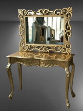 Dresuar 17413 Aslan Ayak Model Kayın TORNA Parlak GOLD Lake ÇEKMECE Ayna Lüx Oyma - 3