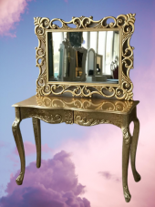 Dresuar 17413 Aslan Ayak Model Kayın TORNA Parlak GOLD Lake ÇEKMECE Ayna Lüx Oyma - 7