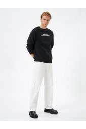 Slogan Baskılı Sweatshirt Reglan Kol Bisiklet Yaka Ribanalı - 1