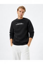 Slogan Baskılı Sweatshirt Reglan Kol Bisiklet Yaka Ribanalı - 2