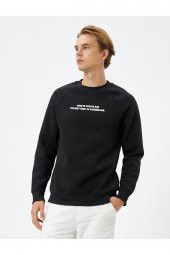 Slogan Baskılı Sweatshirt Reglan Kol Bisiklet Yaka Ribanalı - 3