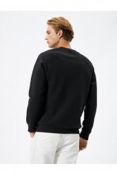 Slogan Baskılı Sweatshirt Reglan Kol Bisiklet Yaka Ribanalı - 4