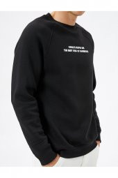 Slogan Baskılı Sweatshirt Reglan Kol Bisiklet Yaka Ribanalı - 5