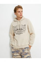 Kapşonlu Sweatshirt İşleme Detaylı Uzun Kollu - 3