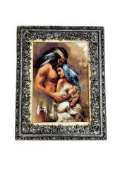 Siyular Kızılderili Aşıklar Adlı İran Tebriz Halı Tablo 95x75cm - Duvar Halı Kilim Tablo - 1