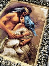 Siyular Kızılderili Aşıklar Adlı İran Tebriz Halı Tablo 95x75cm - Duvar Halı Kilim Tablo - 5