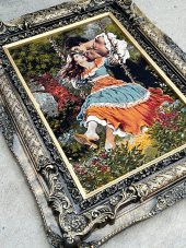 Çardaktaki Çift Adlı İran Tebriz Halı Tablo 97x76cm - Duvar Halı Kilim Tablo - 3