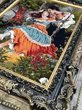 Çardaktaki Çift Adlı İran Tebriz Halı Tablo 97x76cm - Duvar Halı Kilim Tablo - 5