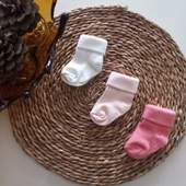 MARS BABY Kız Bebek Beyaz Somon 3lü Kıvrık Soket Çorap - 1