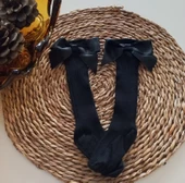 MARS BABY Kız Bebek Siyah Fiyonklu Dizaltı Çorap - 1