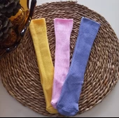 MARS BABY Kız Bebek Sarı Pembe Lila 3lü Düz Dizaltı Çorap - 1