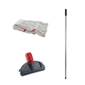 Cod-Ex Dar Yedek Islak Mop Takımı - 3 Adet Beyaz 450 Gr. 17 Cm. Islak Mop + Metal Sap + Mop Tutucu - 3