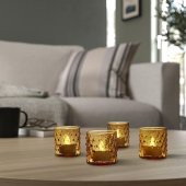 4 Lü Mumluk Cam-Renkli Lake MeridyenDukkan Koyu Sarı, 6 cm Ev Dekorasyonu - 3