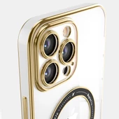 iPhone 13 Pro Max Kılıf Magsafe Özellikli Gold Seri Lazer Silikon Kapak - 10
