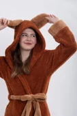 Fleece | Wellsoft Peluş Sabahlık | Robdeşambr | Kapşonlu Bornoz Kahve - 5