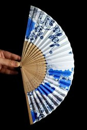 Japon Bambu Kumaş Yelpaze Çanta Boy Stant Hediyeli No.55 - 6