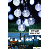 LightHome 50 Led 7 Metre Beyaz Güneş Enerjili Led Işık Solar Bahçe Teras Balkon Ağaç Lambası Aydınlatması - 3