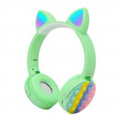 KNY CXT-950 RGB Kedi Kulaklı Kulak Üstü Bluetoothlu Kulaklık Yeşil - 1