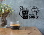 Kahve Barları Duvar Sticker Komik Cafe Alıntı Kupa Kahve Saati Yazı Etiketleri - 1