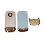 Nokia C2-02 Kapak Nokia C2-02 uyumlu Beyaz Gold ön Kapak Arka Kapak Tuş Takımı - 1