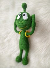 Sevimli Yeşil Uzaylı Amigurumi Organik Oyuncak - 3