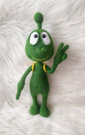 Sevimli Yeşil Uzaylı Amigurumi Organik Oyuncak - 5
