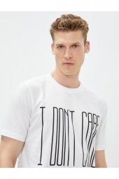 Slim Fit Tişört Slogan Baskılı Bisiklet Yaka Pamuklu - 1