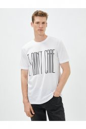 Slim Fit Tişört Slogan Baskılı Bisiklet Yaka Pamuklu - 2