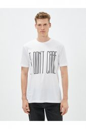 Slim Fit Tişört Slogan Baskılı Bisiklet Yaka Pamuklu - 3