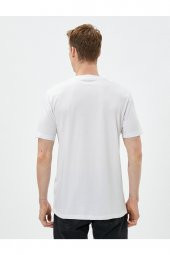 Slim Fit Tişört Slogan Baskılı Bisiklet Yaka Pamuklu - 4