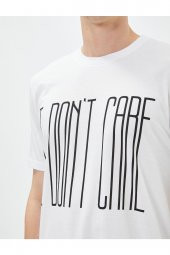 Slim Fit Tişört Slogan Baskılı Bisiklet Yaka Pamuklu - 5