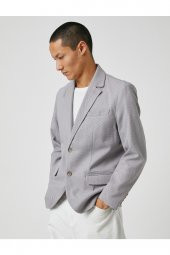 Basic Blazer Ceket Geniş Yaka Düğmeli Cep Detaylı - 1