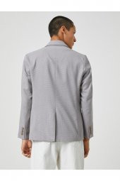 Basic Blazer Ceket Geniş Yaka Düğmeli Cep Detaylı - 4